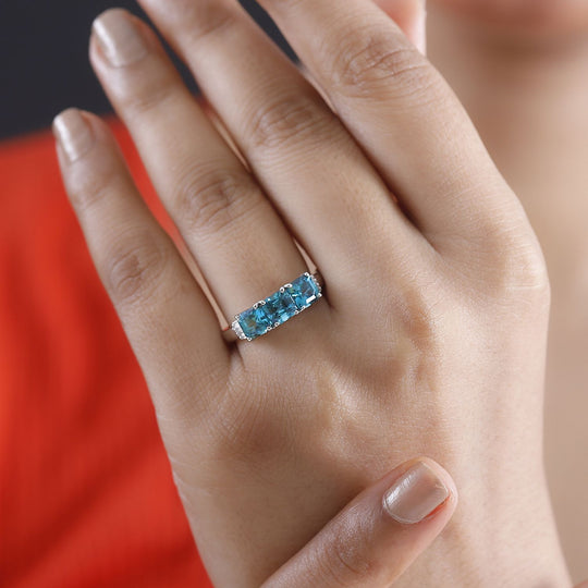 RHAPSODY - AAAA Lagunen Turmalin (ASSCHER SCHLIFF), Weißer Diamant SGL zertifiziert Ring 950 Platin (Größe 20.00) ca. 2.28 ct