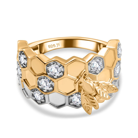 Zirkonia Ring 925 Silber Rhodiniert und 750 Gelbgold Vermeil (Größe 19.00) 1.23 ct
