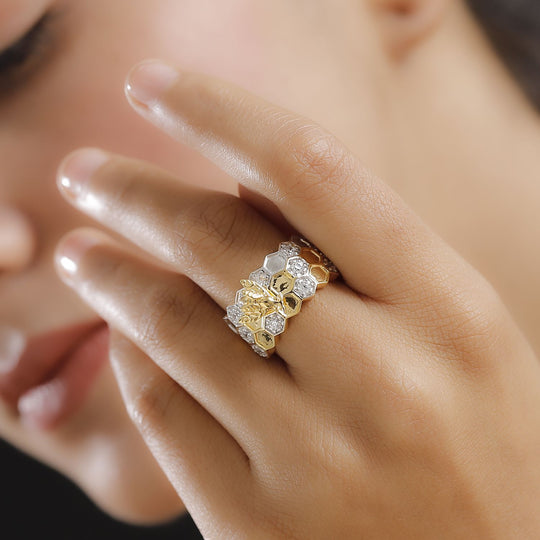 Zirkonia Ring 925 Silber Rhodiniert und 750 Gelbgold Vermeil (Größe 19.00) 1.23 ct