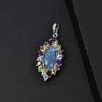 Boulder Opal Triplette, Mosambik Granat Anhänger 925 Silber rhodiniert ca. 6.72 ct