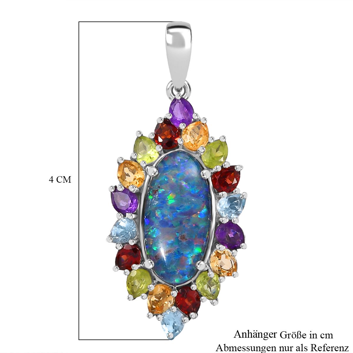 Boulder Opal Triplette, Mosambik Granat Anhänger 925 Silber rhodiniert ca. 6.72 ct