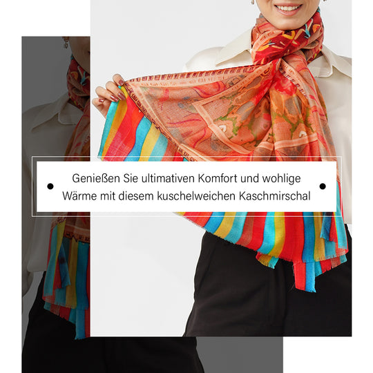Schal aus 100 % Premium-Kaschmir mit Digitaldruck, 70 x 200 cm, Schwarzer Pfau