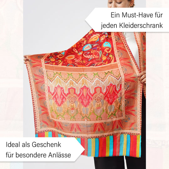 Schal aus 100 % Premium-Kaschmir mit Digitaldruck, 70 x 200 cm, Schwarzer Pfau