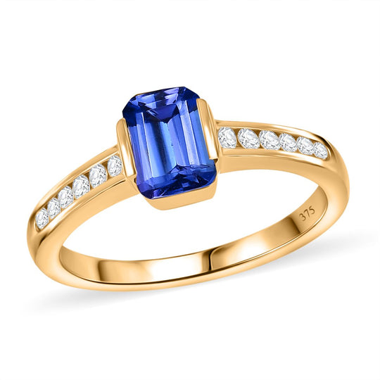 AA Tansanit, Moissanit Ring 375 Gelbgold (Größe 17.00) ca. 1,37 ct