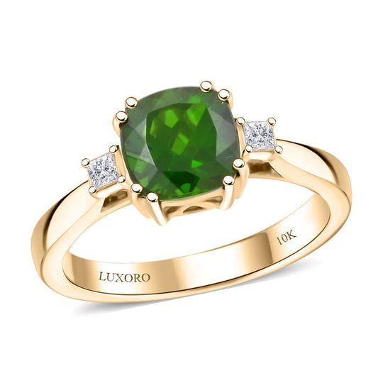 LUXORO AAA Natürlicher Chromdiopsid, Weißer Diamant AGI zertifiziert Ring 417 Gold (Größe 17.00) ca. 2.75 ct