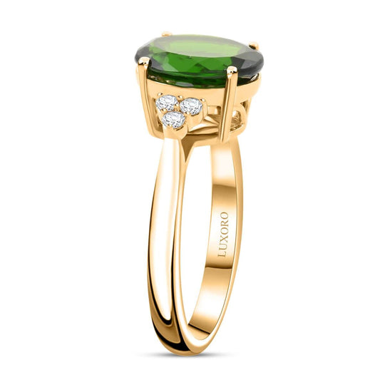 AAA Natürlicher Chromdiopsid, Weißer Diamant Ring, AGI zertifiziert und geprüft, 417 Gelb Gold (Größe 18.00) ca. 3,75 ct