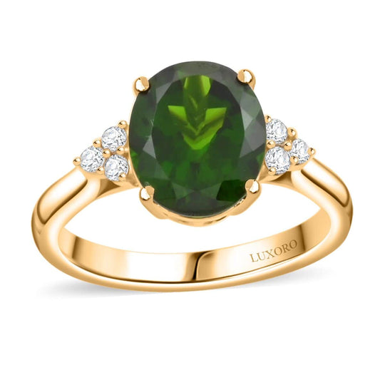 AAA Natürlicher Chromdiopsid, Weißer Diamant Ring, AGI zertifiziert und geprüft, 417 Gelb Gold (Größe 18.00) ca. 3,75 ct