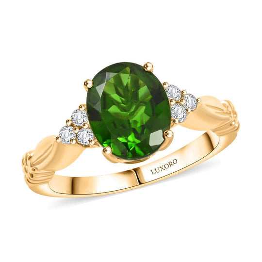 LUXORO AAA Natürlicher Chromdiopsid, Weißer Diamant Ring, AGI zertifiziert, 417 Gelb Gold (Größe 19.00) ca. 1.75 ct