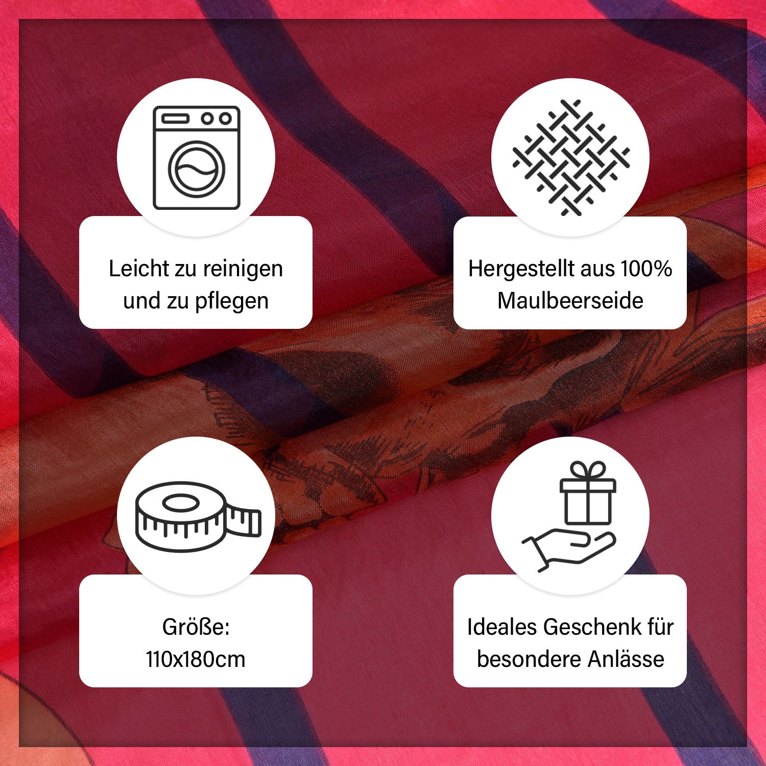 LA MAREY - Chiffonschal aus 100% Mulberry Seide, Größe 110x180 cm, Rosa