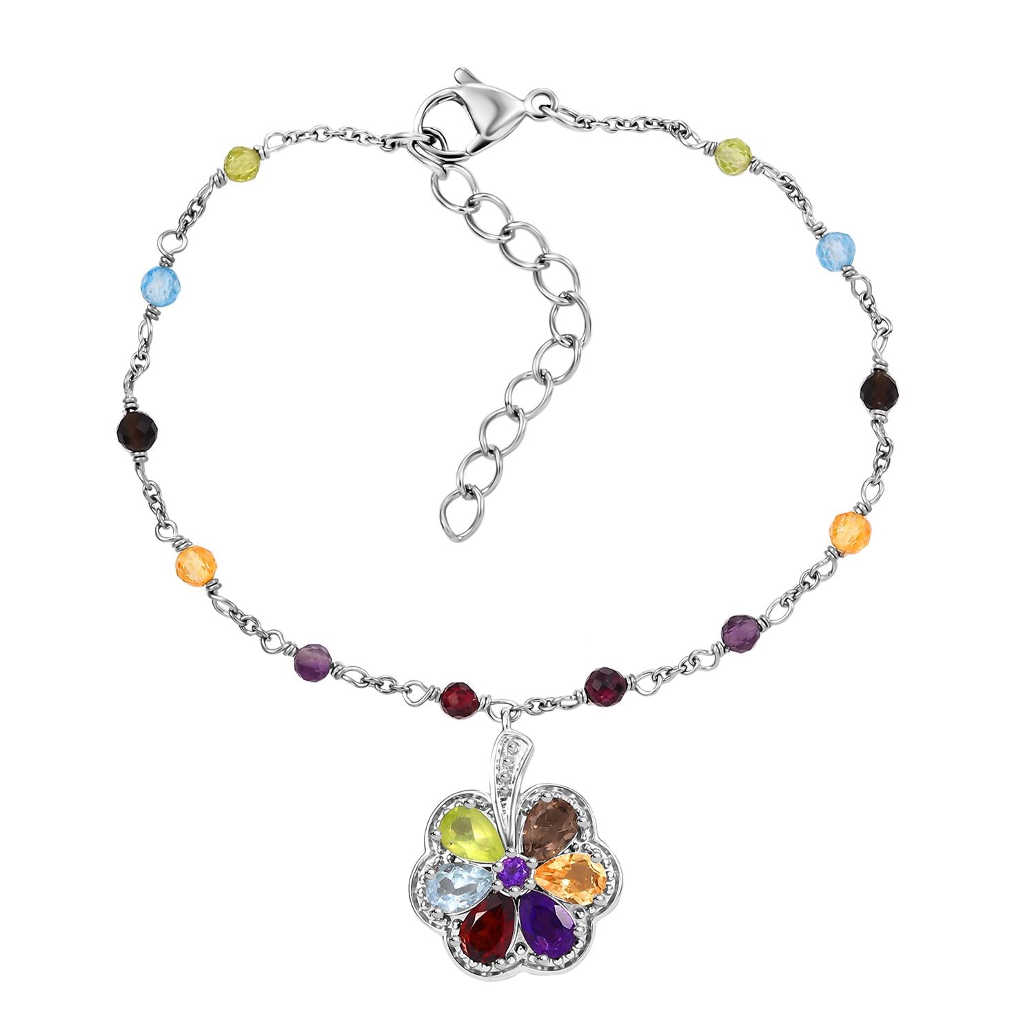 Mehrfarbiges Edelstein Armband ca. 18 cm + 5 cm Extender, Nickelfreies Messing ca. 5.49 ct