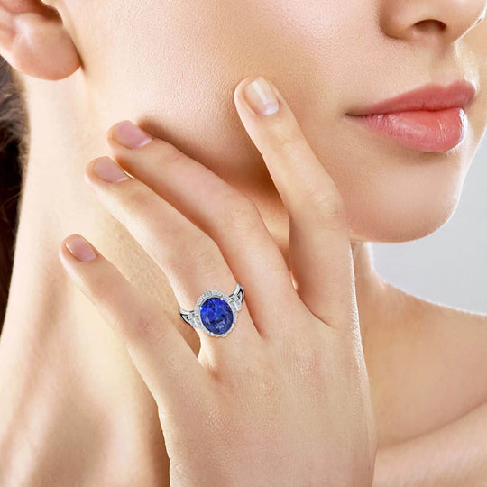 Rhapsody AAAA Tansanit, Weißer Diamant VS-EF Ring, AGI zertifiziert und geprüft, 950 Platin (Größe 16.50) ca. 7.25 ct