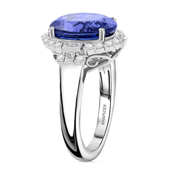 Rhapsody AAAA Tansanit, Weißer Diamant VS-EF Ring, AGI zertifiziert und geprüft, 950 Platin (Größe 16.50) ca. 7.25 ct