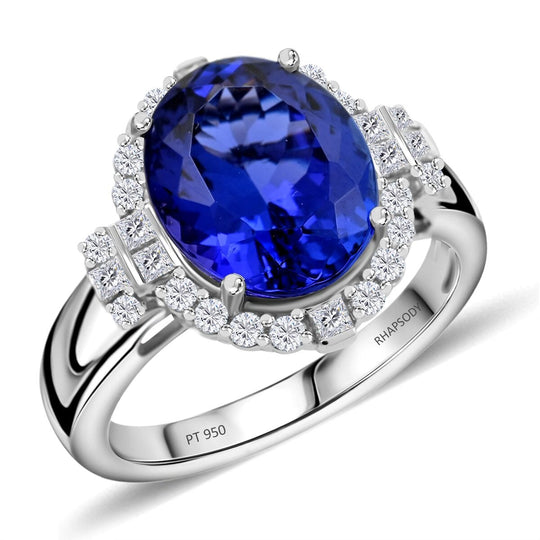 Rhapsody AAAA Tansanit, Weißer Diamant VS-EF Ring, AGI zertifiziert und geprüft, 950 Platin (Größe 16.50) ca. 7.25 ct