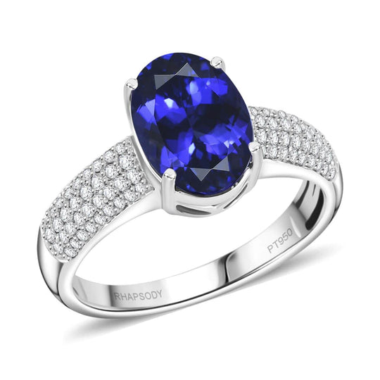 Rhapsody AAAA Tansanit, Weißer Diamant VS-EF Ring, AGI zertifiziert und geprüft, 950 Platin (Größe 19.00) ca. 4.85 ct