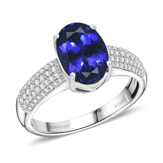 Rhapsody AAAA Tansanit, Weißer Diamant VS-EF Ring, AGI zertifiziert und geprüft, 950 Platin (Größe 18.00) ca. 4,85 ct