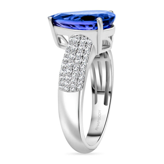 Rhapsody AAAA Tansanit, Weißer Diamant AGI zertifiziert Ring 950 Platin (Größe 20.00) ca. 4.80 ct