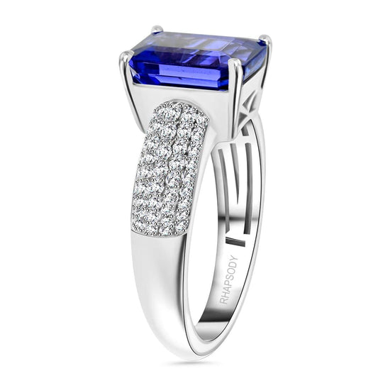 Rhapsody AAAA Tansanit, Weißer Diamant AGI zertifiziert Ring 950 Platin (Größe 18.00) ca. 4.70 ct