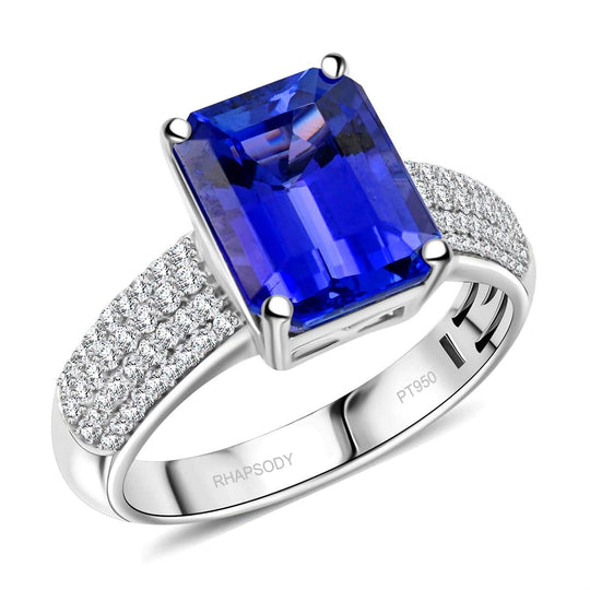 Rhapsody AAAA Tansanit, Weißer Diamant AGI zertifiziert Ring 950 Platin (Größe 18.00) ca. 4.70 ct