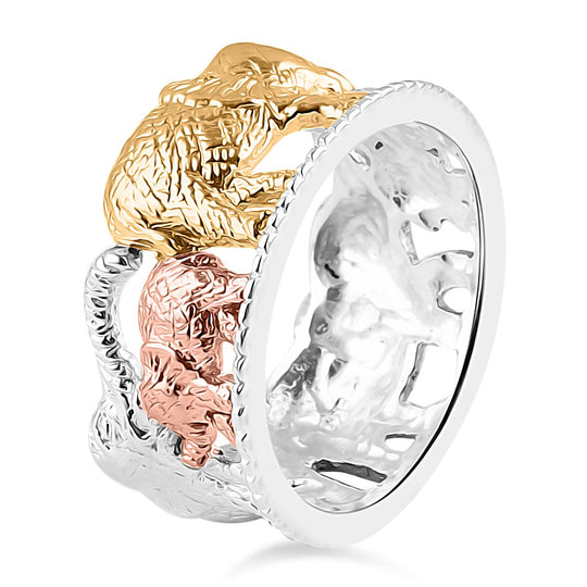 Royal Bali - Ring mit Elefantenfamilien-Design, 925 Silber, tricolor, (Größe 21.00) ca. 9,58g