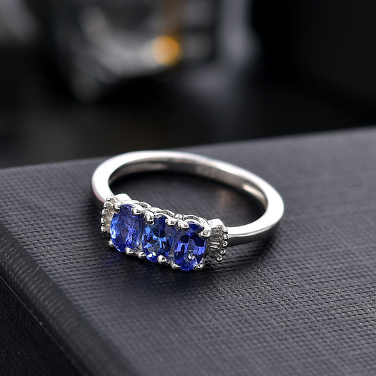 AAA Tansanit, Weißer Diamant Ring 925 Silber rhodiniert (Größe 20.00) ca. 0,80 ct