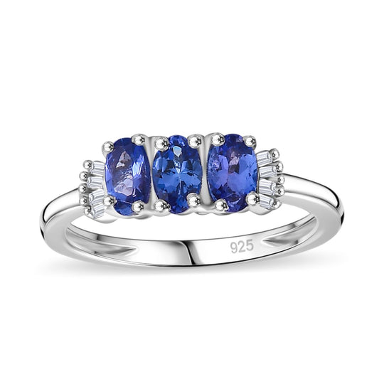 AAA Tansanit, Weißer Diamant Ring 925 Silber rhodiniert (Größe 20.00) ca. 0,80 ct