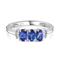AAA Tansanit, Weißer Diamant Ring 925 Silber rhodiniert (Größe 17.00) ca. 0,80 ct