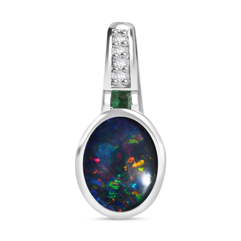 Boulder Opal Triplette, Smaragd Anhänger 925 Silber rhodiniert ca. 1.62 ct