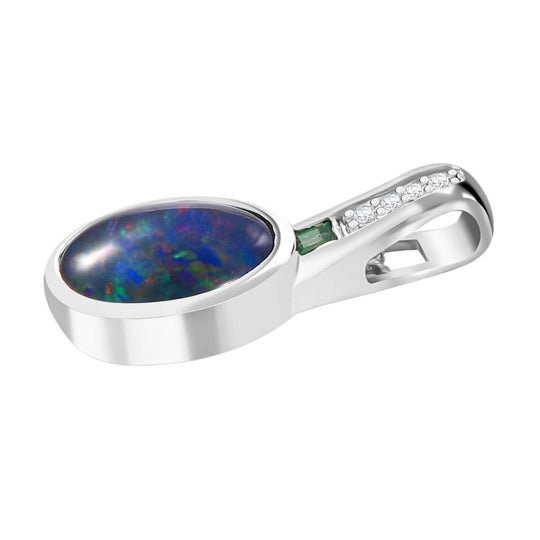 Boulder Opal Triplette, Smaragd Anhänger 925 Silber rhodiniert ca. 1.62 ct