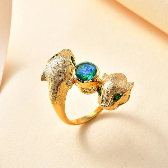 GP Trionfo Kollection, Pfau Quarz Natürlicher Chromdiopsid PANZER Ring 925 Silber 750 Gelbgold Vermeil (Größe 18.00) ca. 1.87 ct