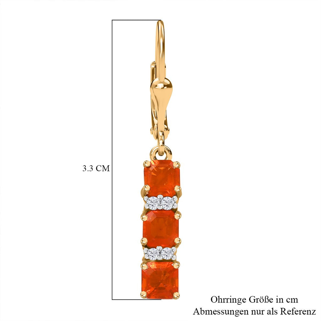 AAA Purpurroter Feueropal, Weißer Zirkon Ohrringe 925 Silber 750 Gelbgold Vermeil ca. 1.53 ct