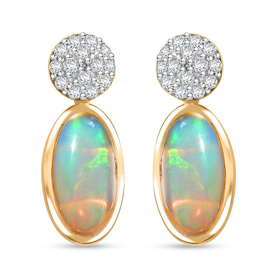 AA Natürlicher, äthiopischer Welo Opal, Weißer Zirkon Ohrringe 925 Silber 750 Gelbgold Vermeil ca. 2.11 ct