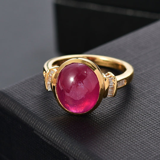 AA Afrikanischer Rubin (Fissure gefüllt), Weißer Diamant Ring 925 Silber 750 Gelbgold Vermeil (Größe 18.00) ca. 8,58 ct