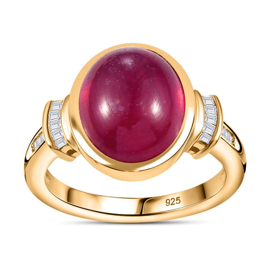 AA Afrikanischer Rubin (Fissure gefüllt), Weißer Diamant Ring 925 Silber 750 Gelbgold Vermeil (Größe 18.00) ca. 8,58 ct