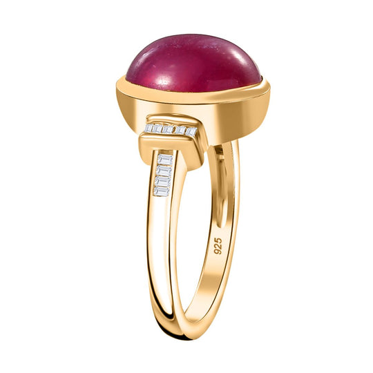 AA Afrikanischer Rubin (Fissure gefüllt), Weißer Diamant Ring 925 Silber 750 Gelbgold Vermeil (Größe 18.00) ca. 8,58 ct