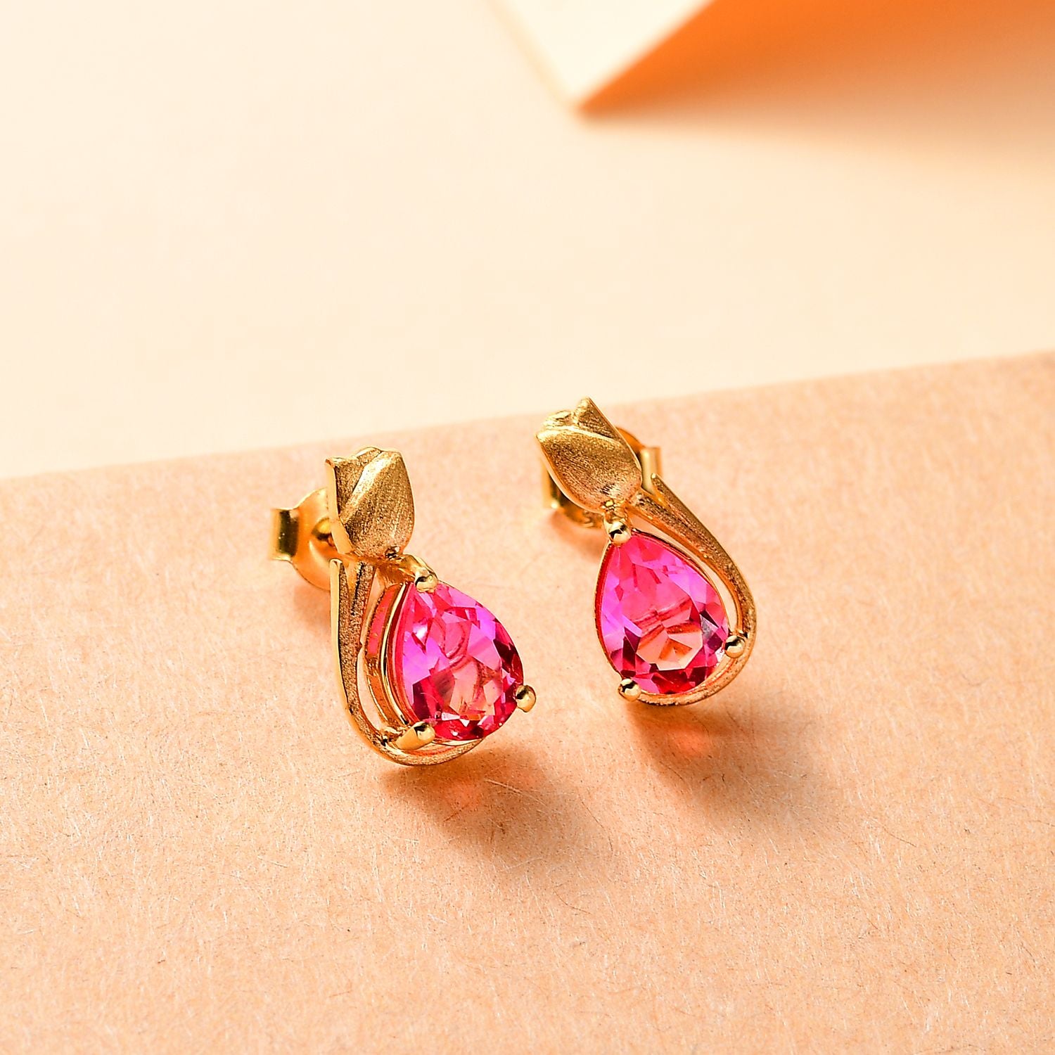 Sunset Quarz Triplette Ohrringe 925 Silber vergoldet ca. 2.60 ct