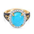 AAA Amerikanischer Natürlicher Sleeping Beauty Türkis, Blauer Saphir Ring 925 Silber 750 Gelbgold Vermeil (Größe 21.00) ca. 5.38 ct