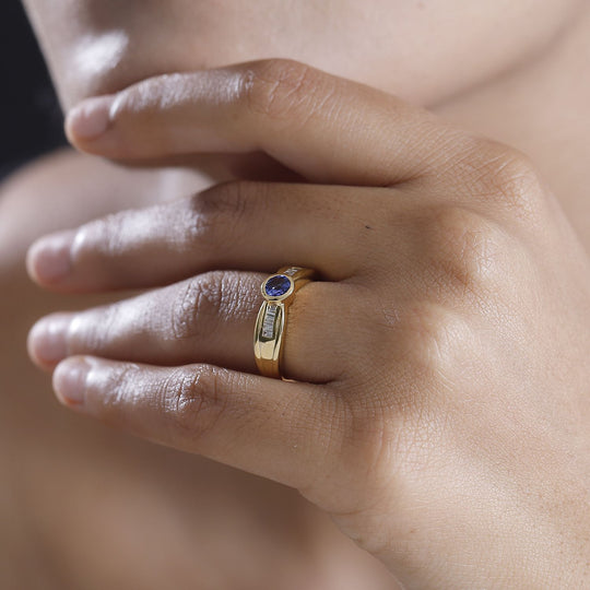 Tansanit, Weißer Zirkon Ring 925 Silber 750 Gelbgold Vermeil (Größe 17.00) ca. 0.82 ct