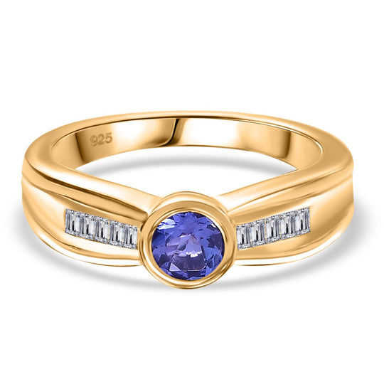 Tansanit, Weißer Zirkon Ring 925 Silber 750 Gelbgold Vermeil (Größe 17.00) ca. 0.82 ct