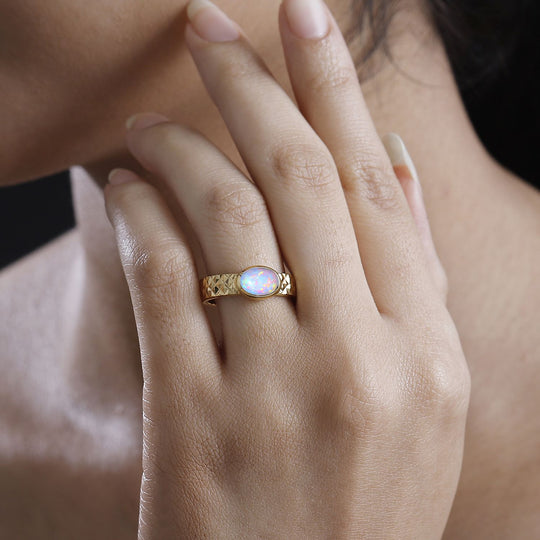 AA Natürlicher, äthiopischer Welo Opal Ring 925 Silber 750 Gelbgold Vermeil (Größe 21.00)  ca. 0.87 ct