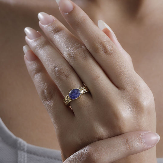 AA Tansanit Ring 925 Silber 750 Gelbgold Vermeil (Größe 19.00) ca. 1.75 ct