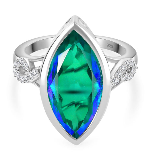 Pfau Quarz Triplette, Weißer Zirkon Ring 925 Silber rhodiniert (Größe 17.00) ca. 9,02 ct