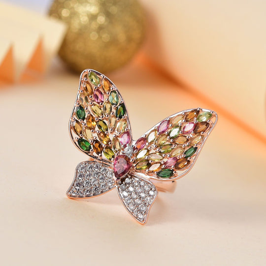 GP Trionfo Kollektion - AA Mehrfarbiger-Turmalin Ring, 925 Silber 750 Roségold Vermeil (Größe 19.00) ca. 4.94 ct