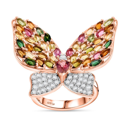 GP Trionfo Kollektion - AA Mehrfarbiger-Turmalin Ring, 925 Silber 750 Roségold Vermeil (Größe 19.00) ca. 4.94 ct