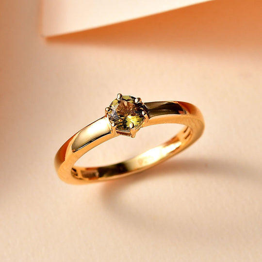 AA Natürlicher goldener Tansanit Ring 925 Silber 750 Gelbgold Vermeil (Größe 19.00) ca. 0,58 ct