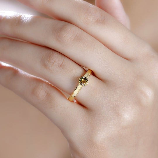 AA Natürlicher goldener Tansanit Ring 925 Silber 750 Gelbgold Vermeil (Größe 19.00) ca. 0,58 ct