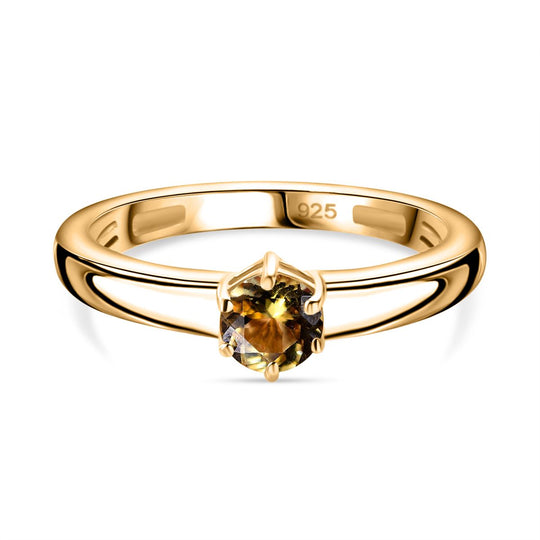 AA Natürlicher goldener Tansanit Ring 925 Silber 750 Gelbgold Vermeil (Größe 19.00) ca. 0,58 ct