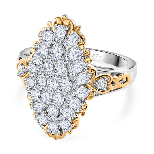 Zirkonia Ring 925 Silber Rhodiniert und 750 Gelbgold Vermeil (Größe 17.00)