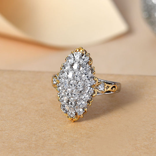Zirkonia Ring 925 Silber Rhodiniert und 750 Gelbgold Vermeil (Größe 17.00)