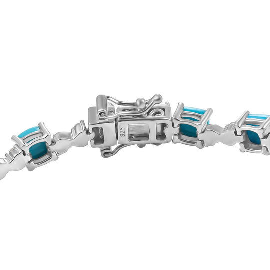 Amerikanischer natürlicher Sleeping Beauty Türkis, Weißes Zirkon Armband ca. 19 cm 925 Silber rhodiniert ca. 11.23 ct