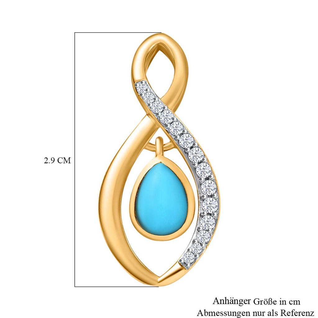 AA Amerikanischer Sleeping Beauty Türkis, Weißer Zirkon Anhänger 925 Silber vergoldet ca. 0.94 ct